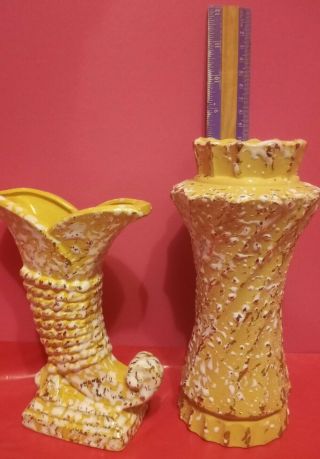 (2) Mid Century Modern Savoy China Yellow Gold Splatter Vases