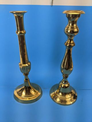 2 Large,  15 " Tall Different Brass Candlestick Holders - Decorations