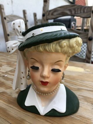 Vintage 1956 National Potteries Company Ceramic Lady Head Planter C26338 Napco