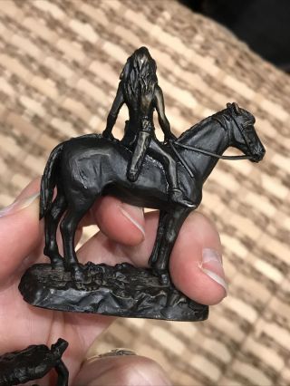 Vtg Little Gallery Mini Bronze Indian On Horseback Figurine Made In Usa