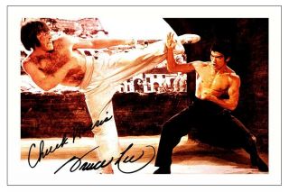 Bruce Lee & Chuck Norris Way Of The Dragon Autograph Signed Photo Print