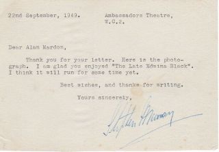 Stephen Murray Signed Letter - Tale Of Two Cities,  The Navy Lark,  Etc