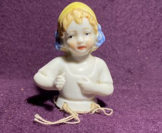 Vintage German Half Doll Young Girl Porcelain Pincushion Figurine