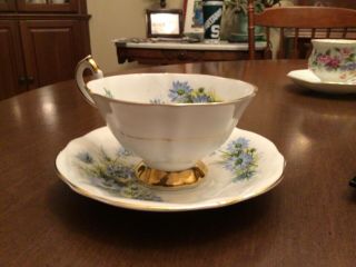 Queen Anne Blue Bachelor buttons happy birthday bone China Cup & Saucer 2