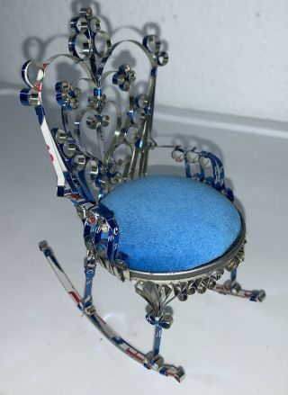 Vintage Pin Cushion Rocking Chair Made From Hamm’s Beer Can Curled Aluminum