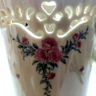 Lenox China Footed Vase Ivory Colored Floral 24k Gold Trim 7 " Roses Pierced