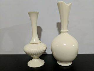 Set Of 2 Lenox Bud Vases Round 8 " And 7 " - Classic Traditional Ivory Made In Usa