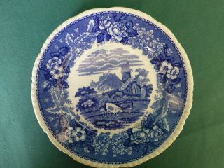 Two Blue and White Antique Adams W.  A.  SS Ironstone Cattle Scenery Plates 2