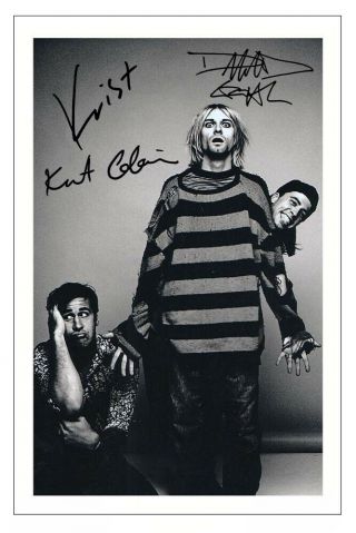 Nirvana Group Signed Autograph Photo Fan Gift Print Kurt Cobain Grohl Kovoselic