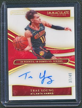 2019 - 20 Panini Immaculate Trae Young Moment Signatures Auto 37/49 39pt 18dime 3b