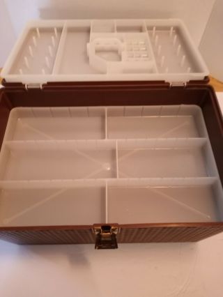 WIL - HOLD/WILSON/ LARGE PLASTIC BROWN SEWING BOX w/ 2 TRAYS FOR ORGANIZING 3