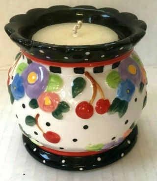Mary Engelbreit Ceramic Candle Holder Floral Cherries 3 In Tall Me Ink 2000