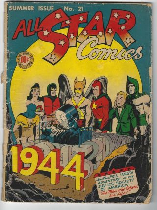 All Star Comics 21,  1944 Dc Comics,  Fa/gd,  Great Cover
