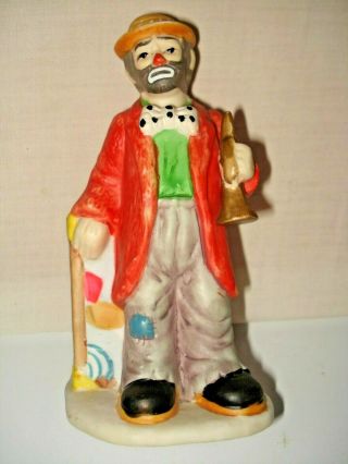 Flambro 1984 Emmett Kelly Jr.  Clown With Trumpet And Trunk Porcelain Figurine