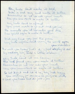 Beatles Paul Mccartney Handwritten Lyrics 