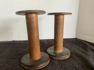 2 Vintage Large Wooden Spools - 7 " Tall.  Industrial Bobbins