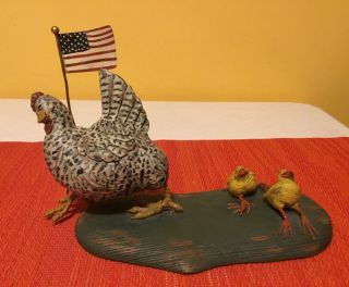 American Chestnut Folk Art Country Pride Patriotic Chicken Parade Vtg Figurine