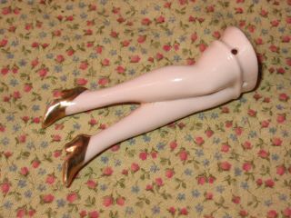 Antique Vtg 3.  5 " China Half Doll Legs Pink Gold Shoes Germany 77x Pin Cushion