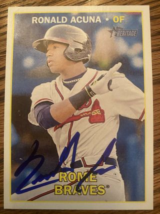 Ronald Acuna - 2016 Topps Heritage Minors Rookie Rc Signed (165) Rare Full Sig