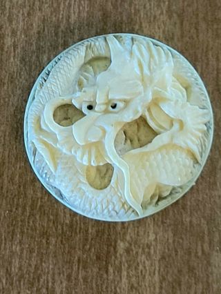 Vintage Antique Celluloid Ivory 1 " Chinese Carved Dragon Button Disc