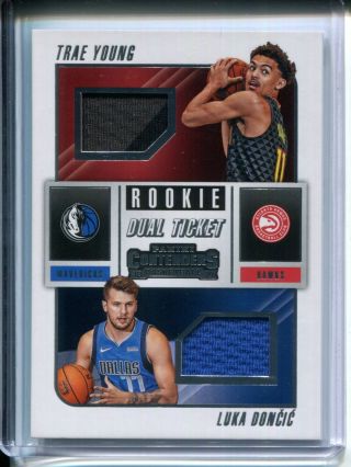 Luka Doncic Trae Young 2018 - 19 Panini Contenders Rookie Dual Ticket Jersey