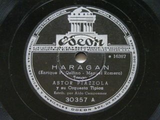 Astor Piazzolla Odeon 30357 Tango Bandoneon 78rpm Haragan / Tiernamente Ex