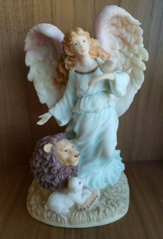 Seraphim Classics Angels By Roman 7.  5 " Serena Angel Of Peace Lion 74106