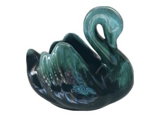 Blue Mountain Pottery Swan Planter Green Black Glaze Canada