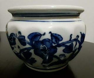 Vintage Ceramic Garden Pot House Plant Pot Blue And White 5 " Hand Painted