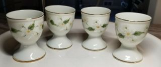4 Lefton Porcelain China Egg Cups,  Daisy Pattern With Gold Trim
