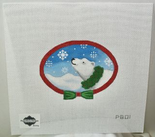 Handpainted Needlepoint Canvas Holiday Polar Bear Pepperberry Design Pb01