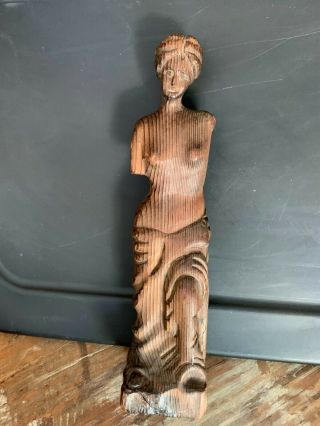 Vintage 14 " Tall Venus De Milo Hand Carved Wooden Statue
