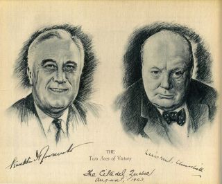 Franklin D Roosevelt & Winston Churchill Signed Drawing - Ww2 Leaders - Preprint