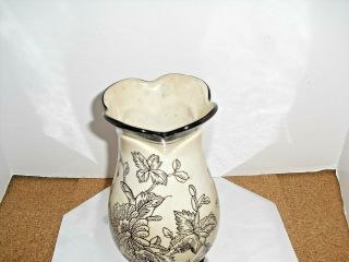 Vintage Black & Cream Ceramic Floral Vase 2