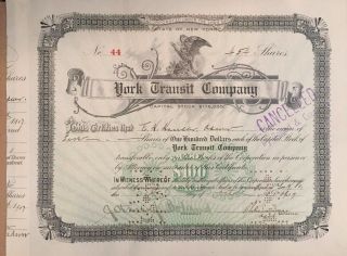 York Transit Company 1907 Stock Signed By John J Boland As President Autograph