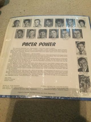 Indiana Pacers 1971 - 72 ABA Champions Pacer Power Record LP Narrated Jerry Baker 2