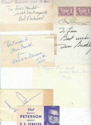 6 Pc U.  S.  Senator Autographs: Tom Bradley,  Bob Packwood,  Tom Connally,  Etc