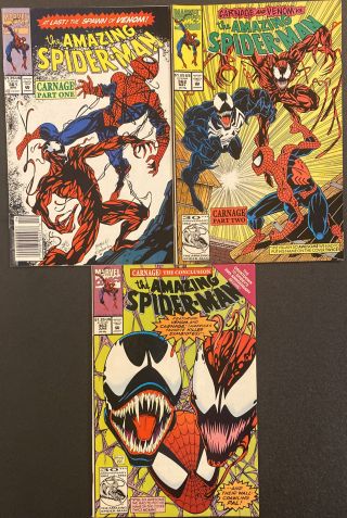 The Spider - Man 361 362 363 Marvel Comic Books 1st App Carnage Venom