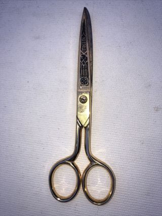 Gold Tone Stainless Steel Toledo Spain Etched Engraved 6” Sewing Scissors