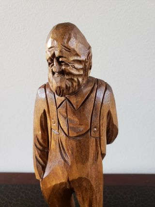 Vtg Wood Carving " Caron " Signed 10 " Old Man Hand Carved Folk Art,  Quebec Canada