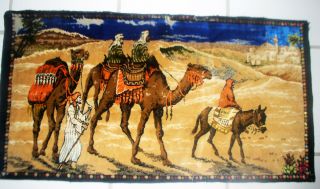 Vtg Area Rug From Lebanon Nicely Detailed Desert Images 38x20 Exccond