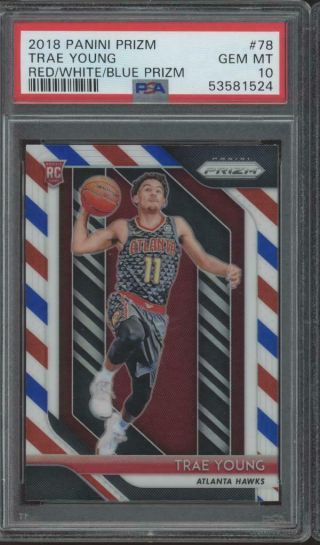 2018 Panini Prizm Red White Blue 78 Trae Young Rc Rookie Gem Psa 10