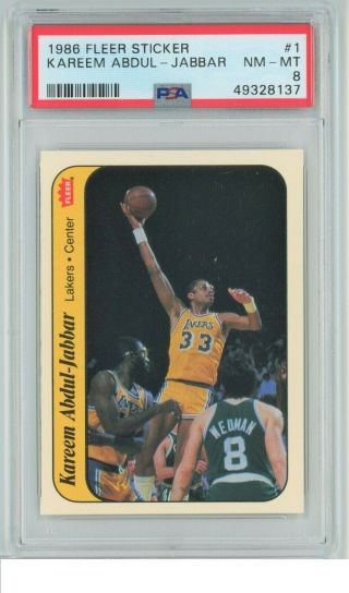1986 Fleer Kareem Abdul - Jabbar Sticker 1 Bucks Lakers Psa 8 Nm - Look