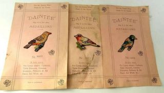 3 Vintage Swiss Embroidered Bird Appliques Patches On Cards C.  1930 