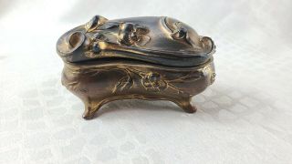 Antique Vintage Brass Vanity Dresser Jar Jewelry Ring Trinket Box Rr