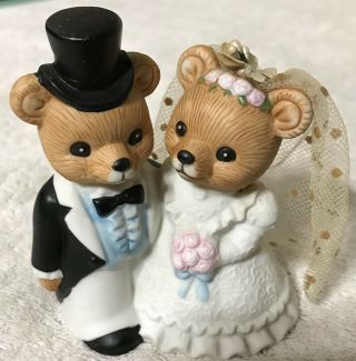 Homco Home Interiors Bride Groom Bears 1424 Porcelain Cake Topper Top Hat Veil