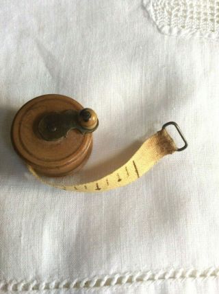 Antique Boxwood Tape Measure Treen Fishing Reel Brass & Wood Handle Late 19th C