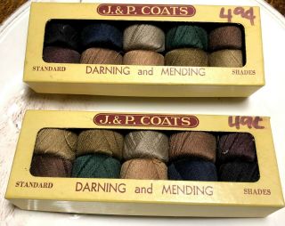 2 X Vintage J&p Coats Darning And Mending Threads 227 Tans And Browns