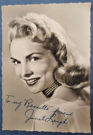 1950s Reveille Fan Club Signed Photograph.  Janet Leigh.  U.  S.  Hollywood Actress