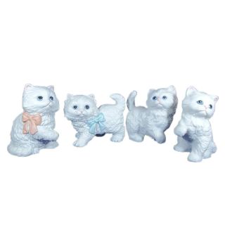 Vintage Homco White Persian Cat Figurines Bisque Porcelain - Set Of 4 - 3 Inches